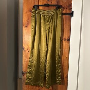 Olive Satin Wide-Leg Pants